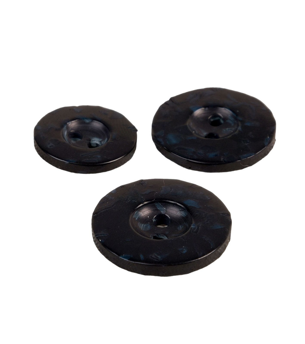 Set of 6 round buttons 2 holes recycled black bottles