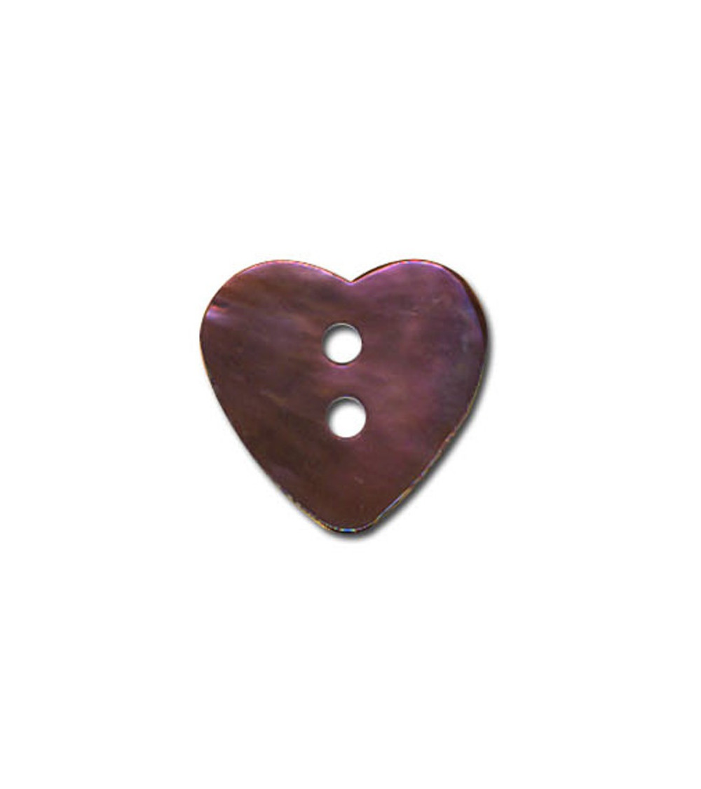 Set of 3 mother-of-pearl buttons in the shape of a plum-colored heart