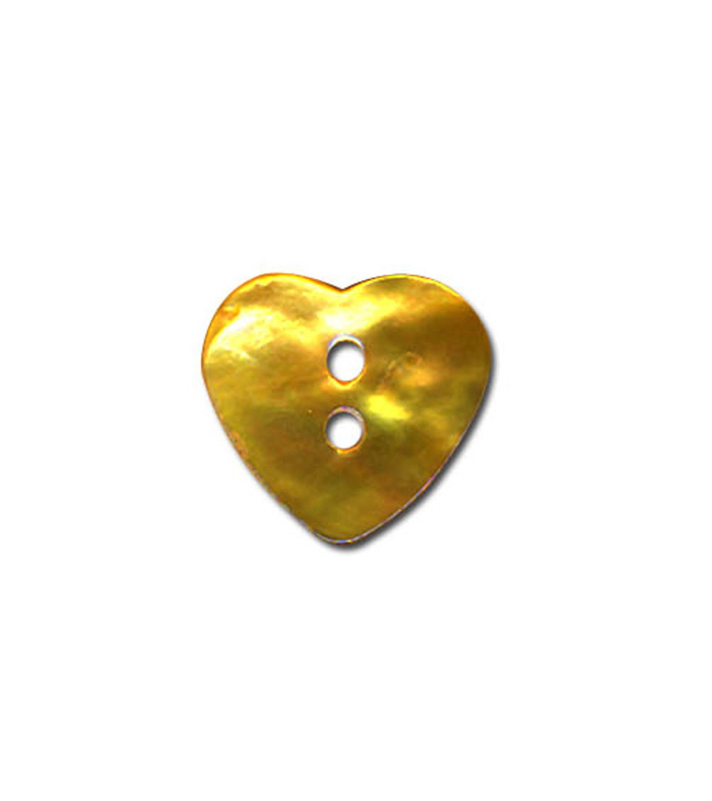 Set of 3 Mother-of-pearl buttons in the shape of a heart, yellow color