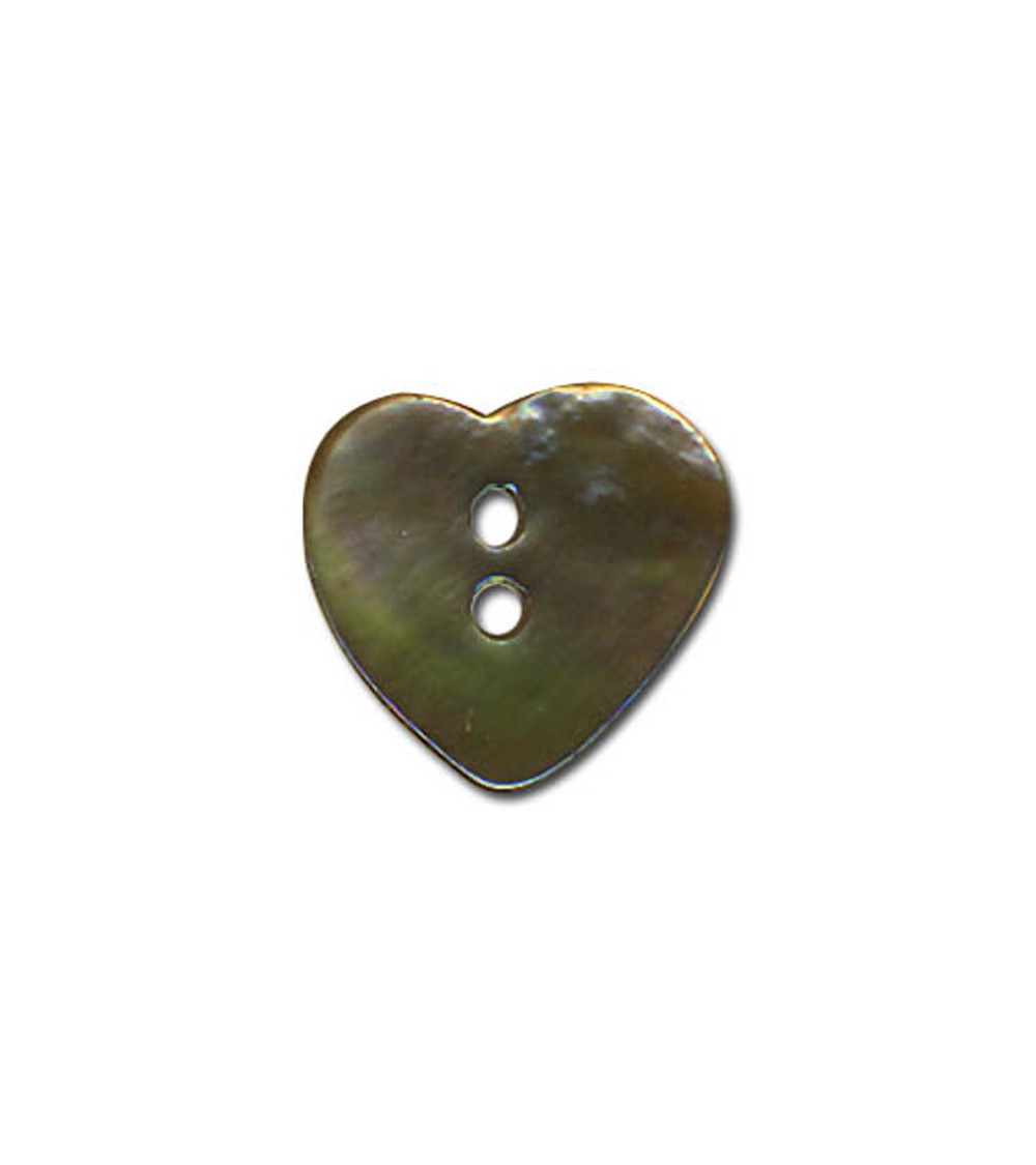 Set of 3 Heart-shaped mother-of-pearl buttons in khaki color