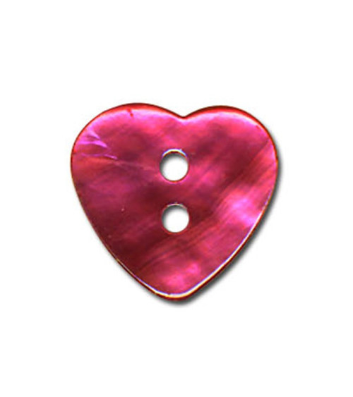 Set of 3 mother-of-pearl buttons in the shape of a Fuchsia heart