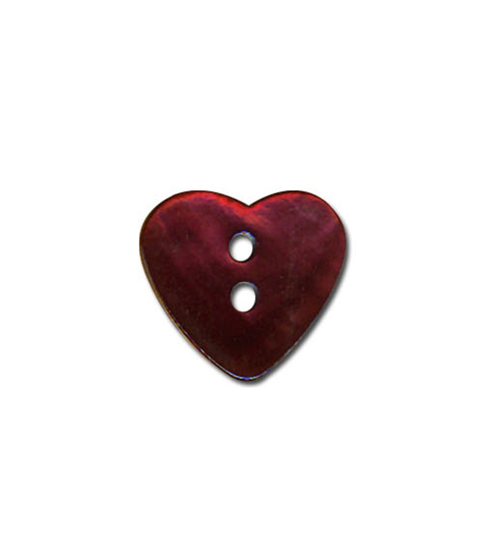 Set of 3 Mother-of-pearl buttons in the shape of a Burgundy heart