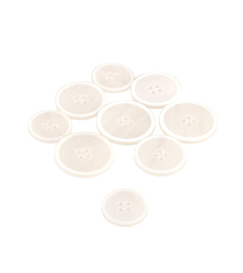 Set of 3 white 4-hole organic resin buttons