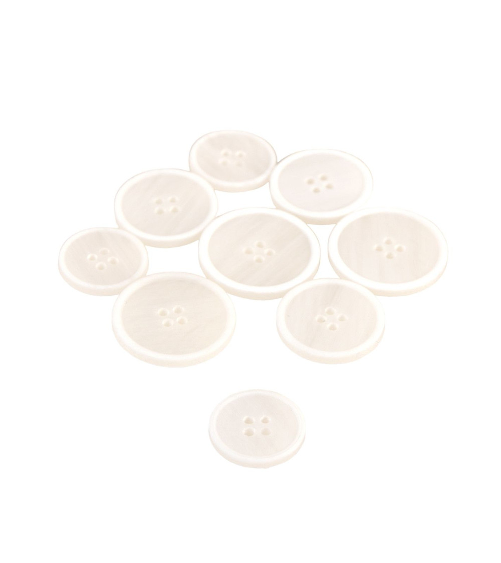 Set of 3 white 4-hole organic resin buttons