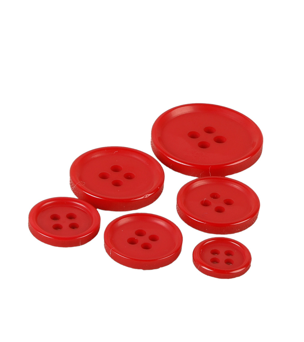 Set of 3 round buttons 4 holes classic red