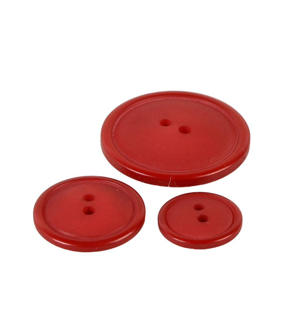 Lot de 3 boutons ronds 2 trous classique rouge