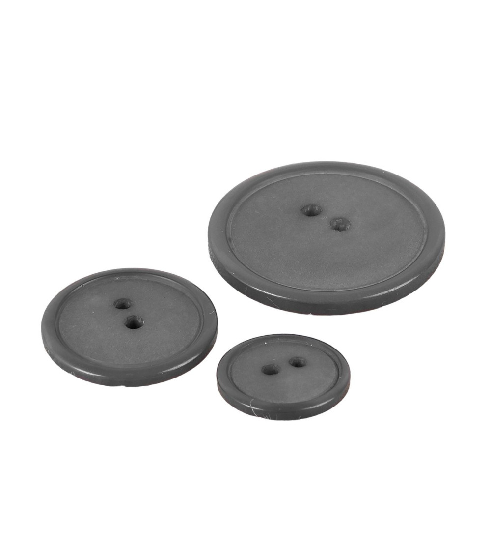 Lot de 3 boutons ronds 2 trous classique gris