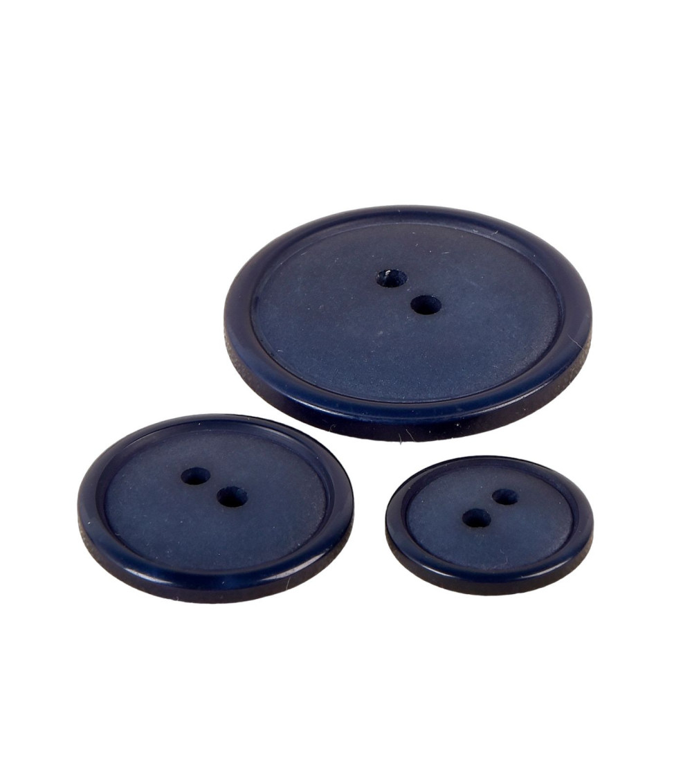 Lot de 3 boutons ronds 2 trous classique bleu marine