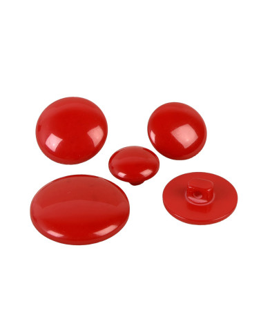 Juego de 3 botones redondos con mango rojo clásico.