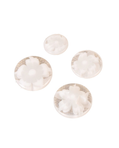 Set of 3 round white flower tunnel buttons