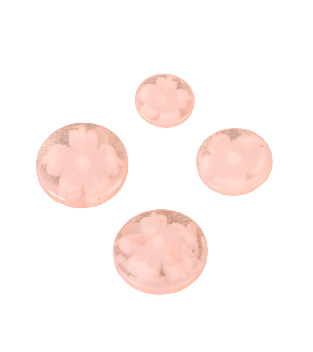 Lot de 3 boutons ronds tunnel fleur rose layette