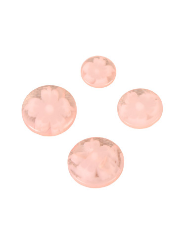 Set of 3 round tunnel buttons with baby pink flower