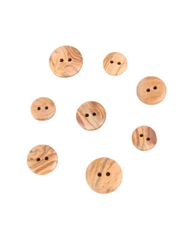 Set mit 3 Holzknöpfen mit 2 Löchern, Naturholz