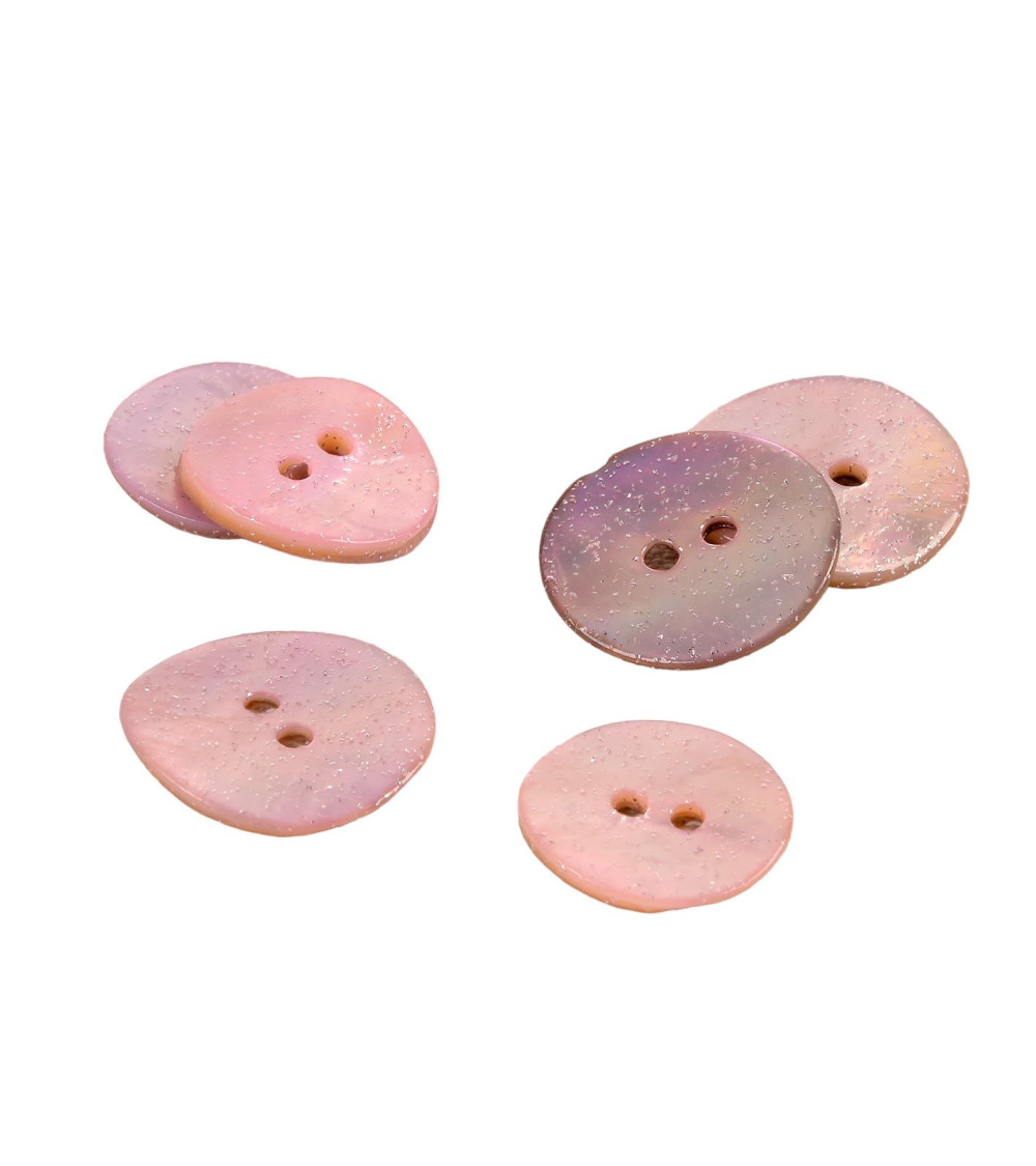 Set of 3 mother-of-pearl buttons with baby pink glitter