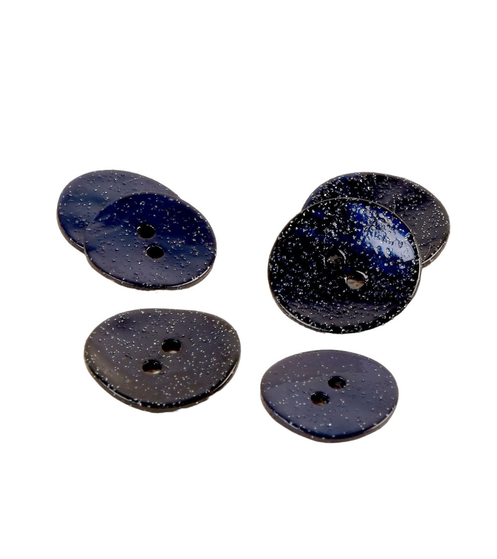 Set of 3 navy blue glitter mother-of-pearl buttons