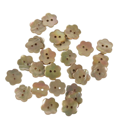 Lot de 3 boutons Fleur en Nacre couleur Beige Pierre