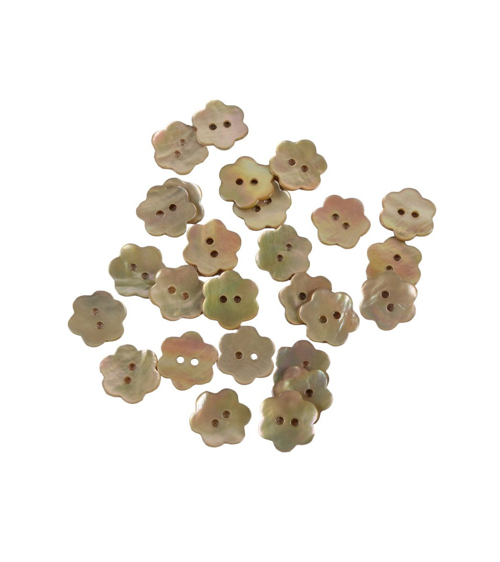Set mit 3 Blumenknöpfen aus Perlmutt in der Farbe Steinbeige