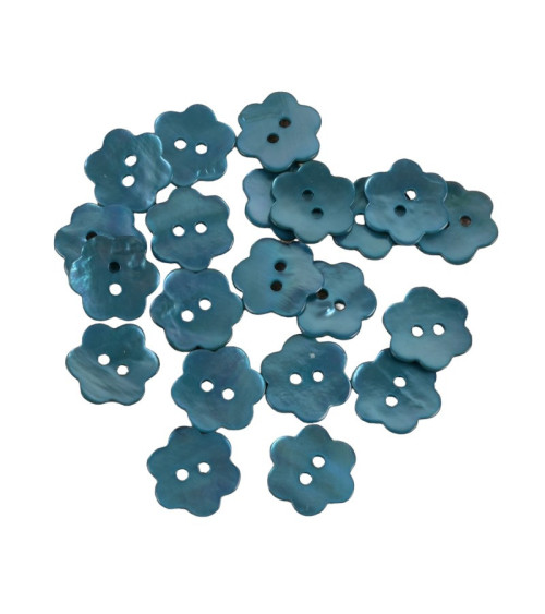 Set of 3 Mother-of-Pearl Flower Buttons in Petrol Blue