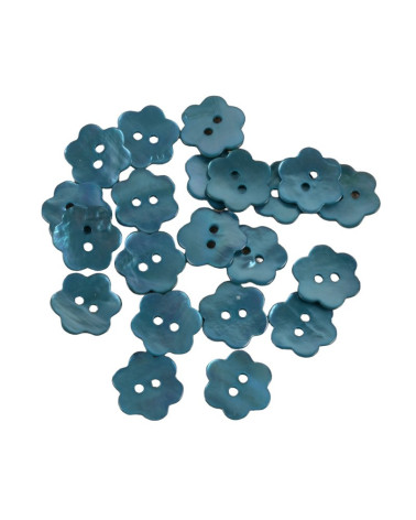 Set of 3 Mother-of-Pearl Flower Buttons in Petrol Blue