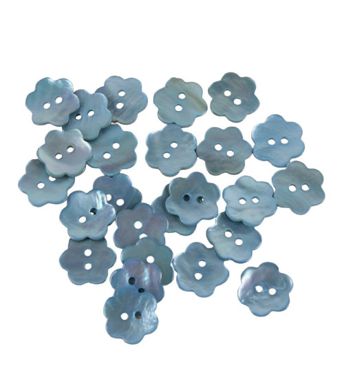 Set mit 3 Blumenknöpfen aus Perlmutt in der Farbe Himmelblau