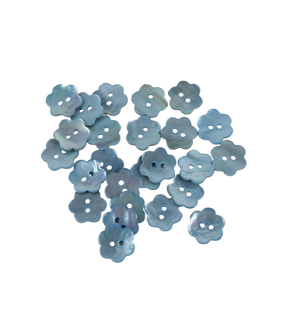 Lote de 3 botones Flor de Nácar color Azul Cielo