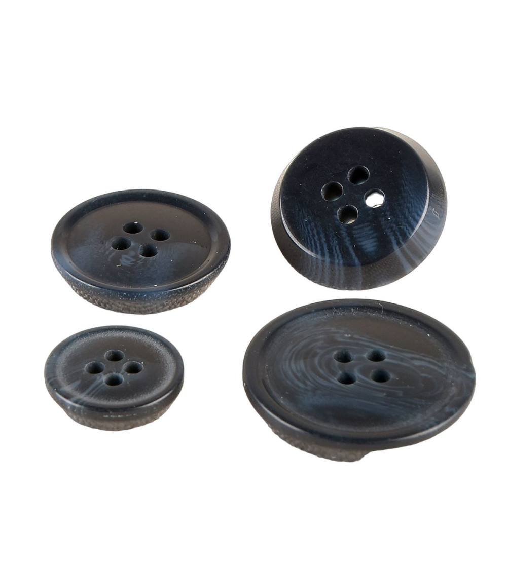 Set of 3 4-hole imitation horn buttons Navy Blue