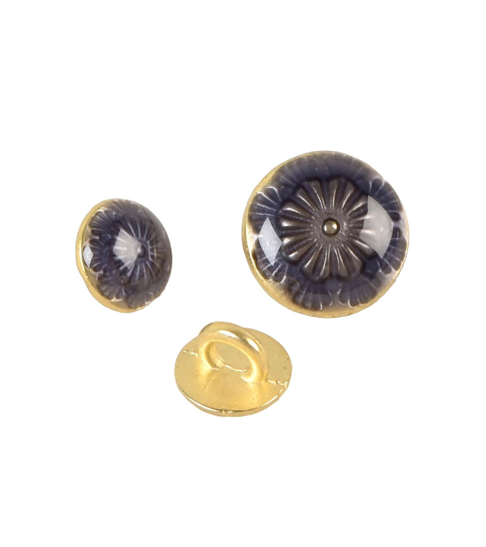 Lot de 3 boutons métal laqué bleu marine