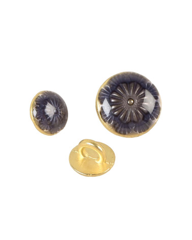 Set of 3 navy blue lacquered metal buttons