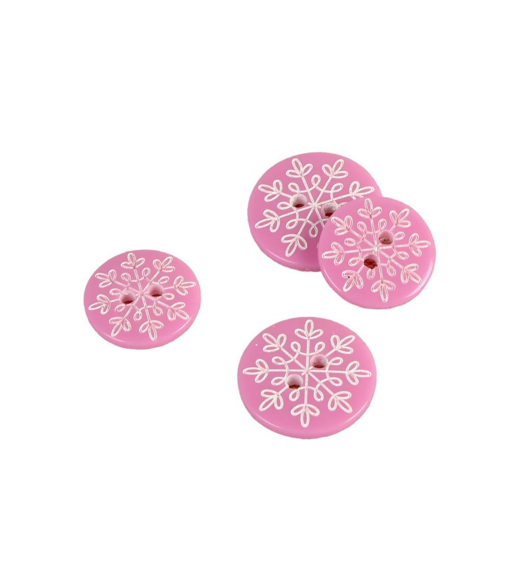 Set of 3 2-hole pink snowflake buttons