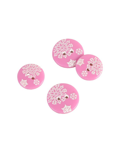 Set of 3 2-hole pink snowflake buttons