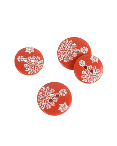 Set of 3 2-hole red snowflake buttons
