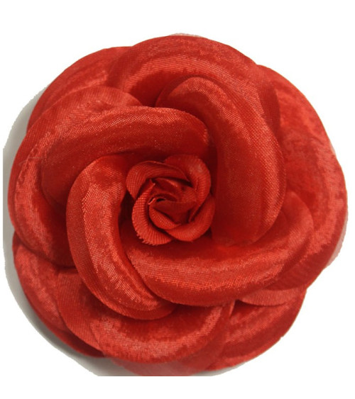 Broche fleur camélia rouge