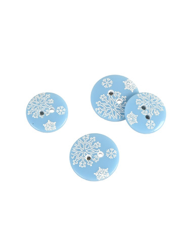 Set of 3 2-hole sky blue snowflake buttons