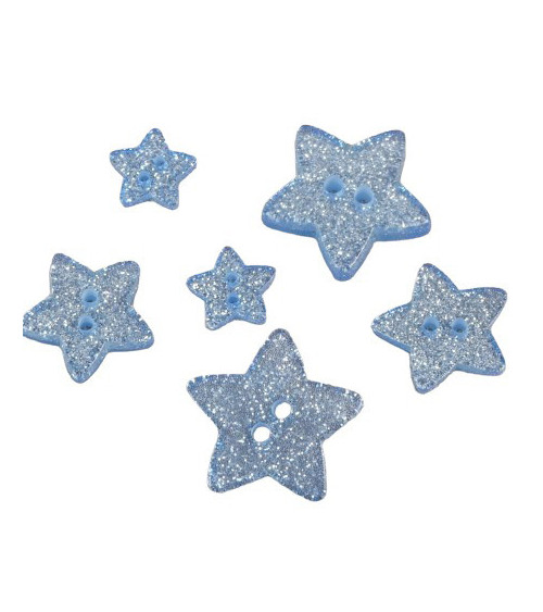 Set of 3 sky blue glittered star buttons