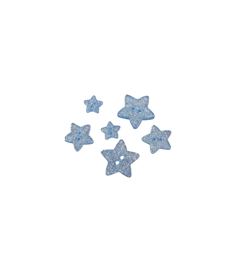 Set of 3 sky blue glittered star buttons