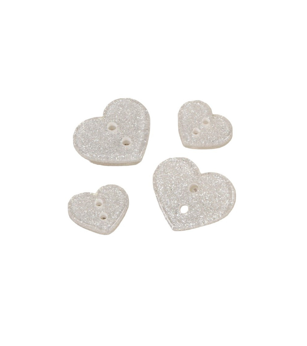 Set of 3 silver glittered heart buttons