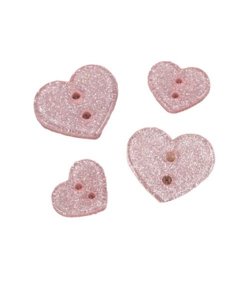Set of 3 baby pink sequined heart buttons