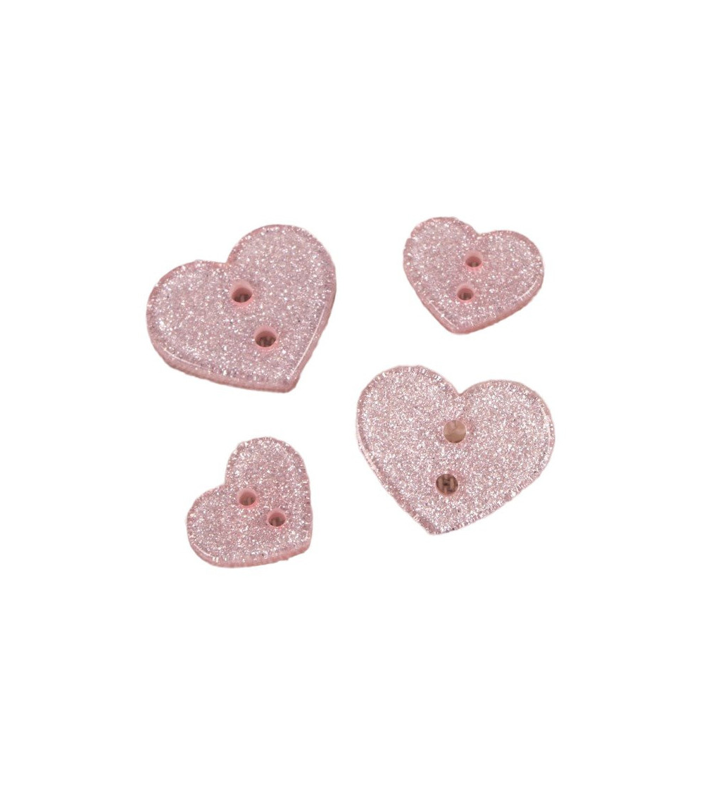 Set of 3 baby pink glittery heart buttons