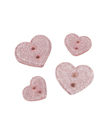 Set of 3 baby pink glittery heart buttons