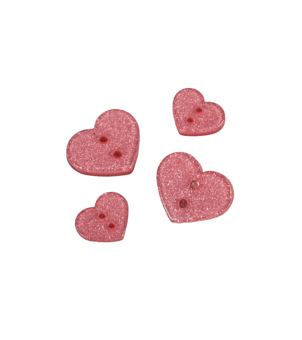 Set of 3 pink glitter heart buttons