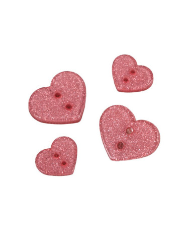 Set of 3 pink glitter heart buttons