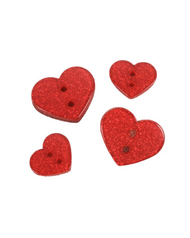 Set of 3 red glitter heart buttons