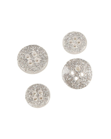 Set of 3 round silver glitter buttons