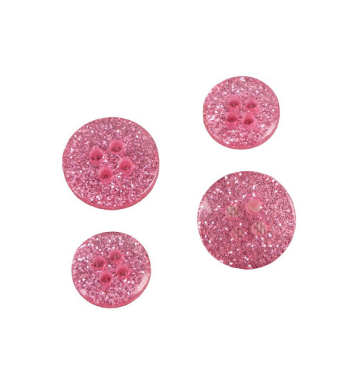Set of 3 round pink sequined buttons