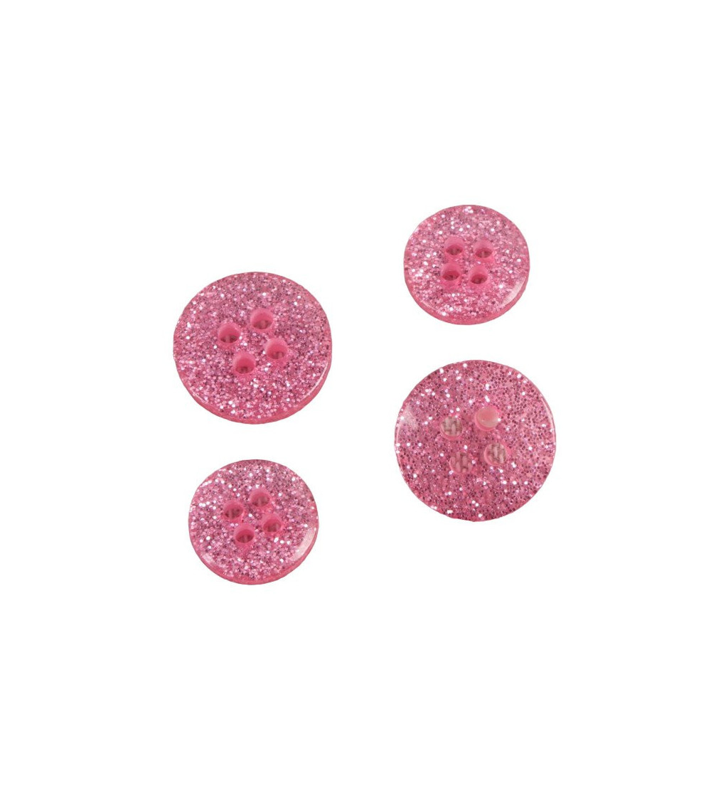 Lot de 3 boutons rond pailleté rose