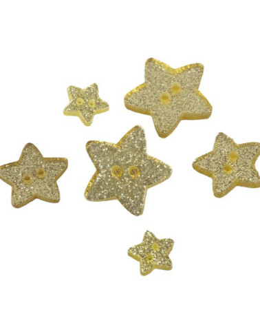 Set di 3 bottoni a forma di stella glitter oro