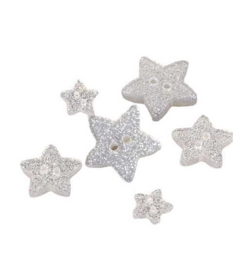 Set of 3 silver glittered star buttons