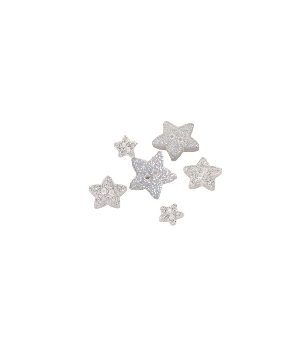 Set of 3 silver glittered star buttons