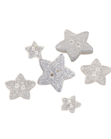 Set of 3 silver glittered star buttons