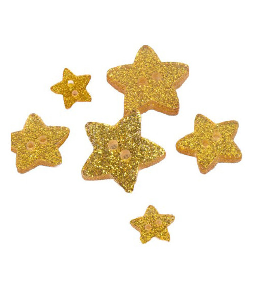 Set of 3 yellow glittered star buttons